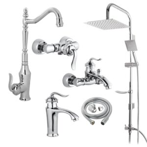 ست شیرآلات قاجاری پایه بلندمجموعه 6عددی به همراه علم دوش دوکاره