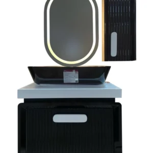 ست کابینت و روشویی به همراه آینه باکس سفید مشکی