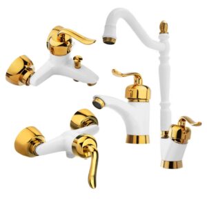 ست شیرآلات قاجاری سفید طلایی مجموعه 4عددی