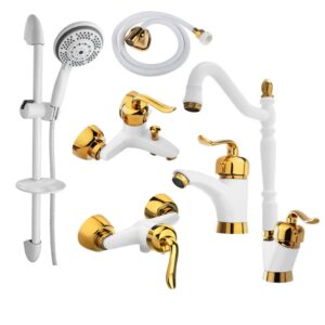 ست شیرآلات قاجاری سفید طلایی مجموعه 6عددی