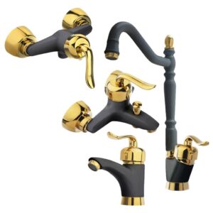 ست شیرآلات قاجاری مشکی طلایی مجموعه 4عددی