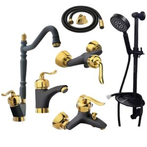 ست شیرآلات قاجاری مشکی طلایی مجموعه 6عددی به همراه علم دوش مشکی