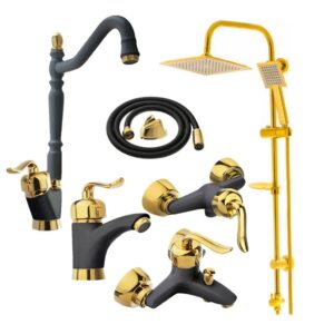 ست شیرآلات قاجاری مجموعه 6عددی  به همراه علم دوش دوکاره طلایی