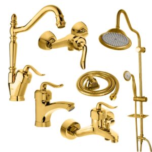 ست شیرآلات قاجاری طلایی مجموعه 6عددی به همراه علم دوش دوکاره شیپوری