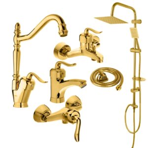 ست شیرآلات قاجاری طلایی مجموعه 6عددی به همراه علم دوش دوکاره