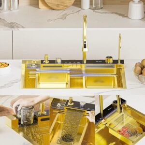 سینک ظرفشویی استیل توکار طلایی مدل پیانویی ٧ كليد