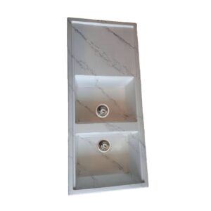 سینک گرانیتی توکار تیدومکث مدل سفید رگه طوسی براق