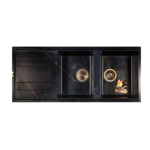 سینک ظرفشویی گرانیتی سولار مدل s27 مشکی رگه طلایی