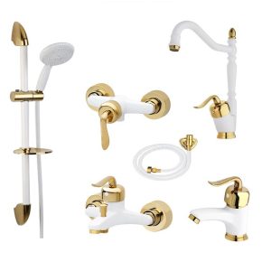 ست شیرآلات تیدومکث مدل هلنا سفید طلایی کد 800 مجموعه ۶عددی